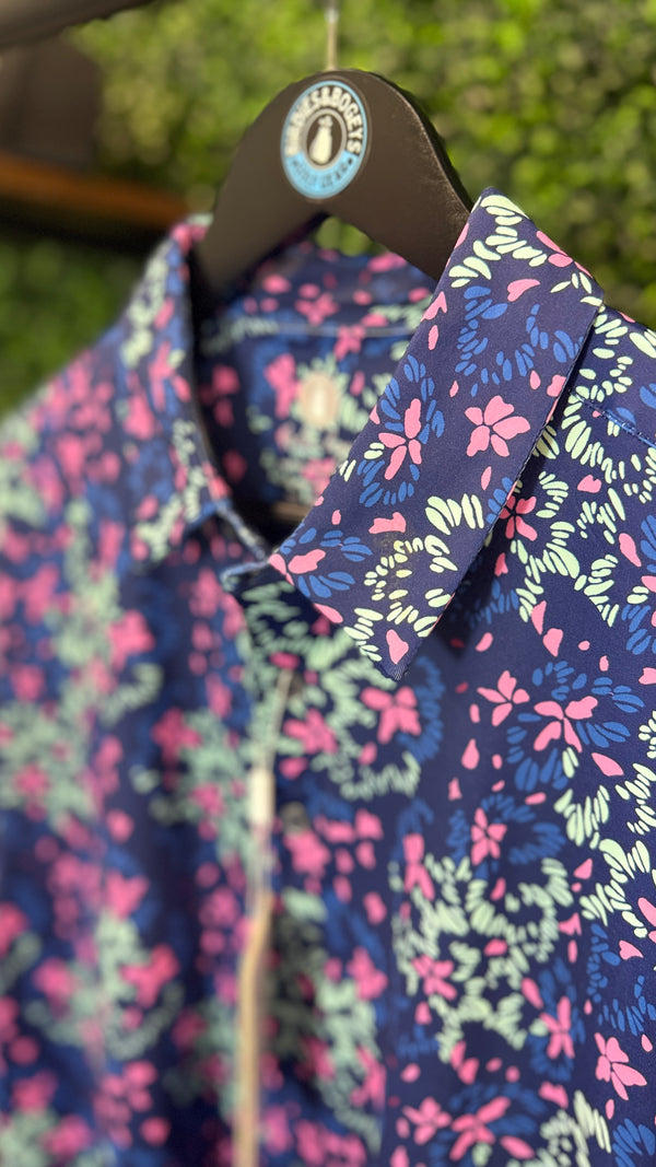 Men's Blue and Pink Corral Golf Polo Shirt