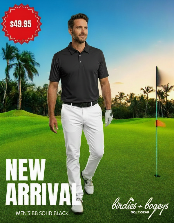 Men's Solid Black Golf Polo
