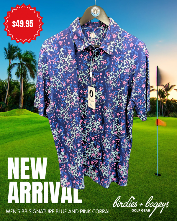 Men's Blue and Pink Corral Golf Polo Shirt