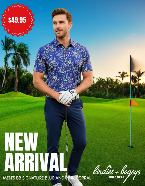 Men's Blue and Pink Corral Golf Polo Shirt